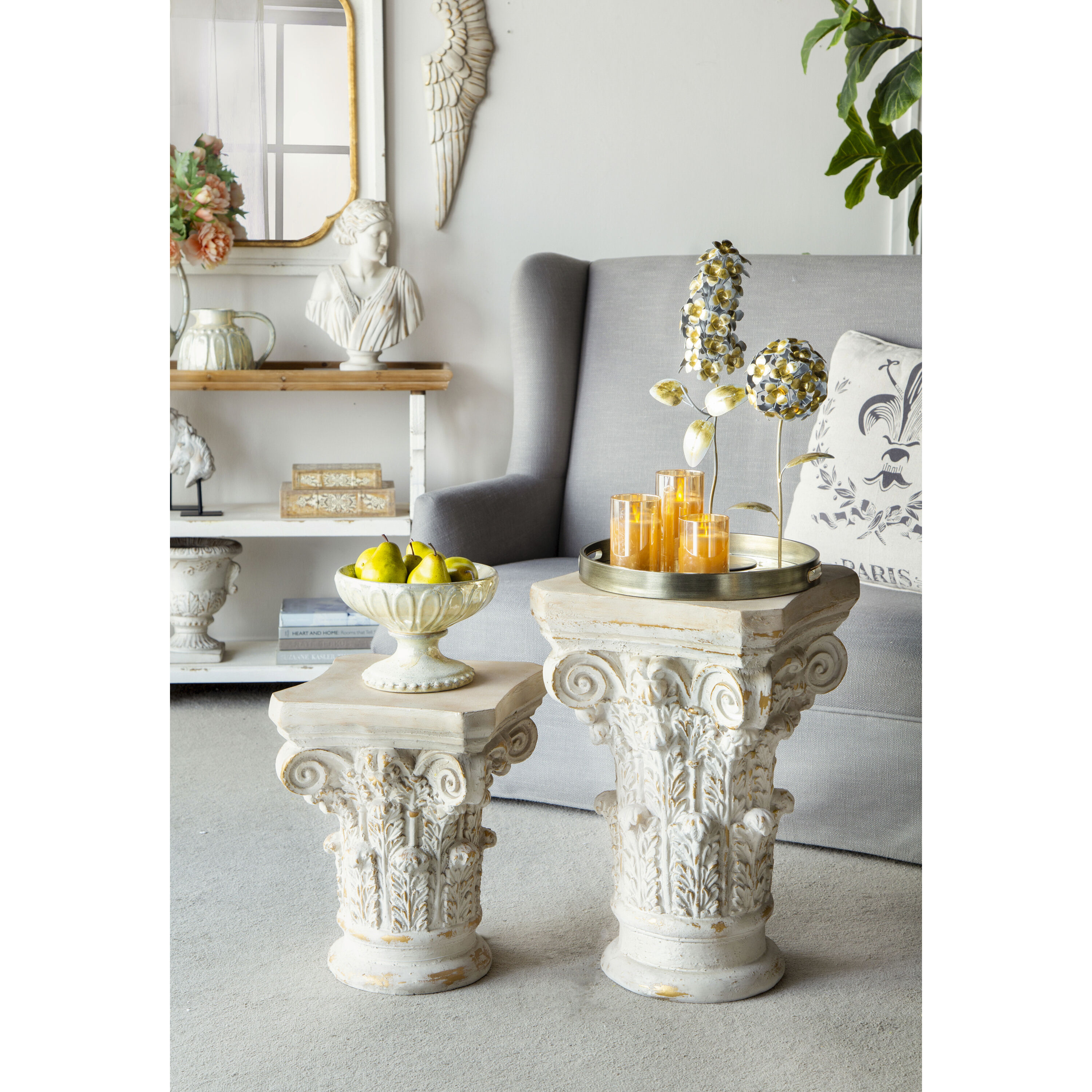 Roman 24.4 X 16.1 inch White and Gold Pedestal