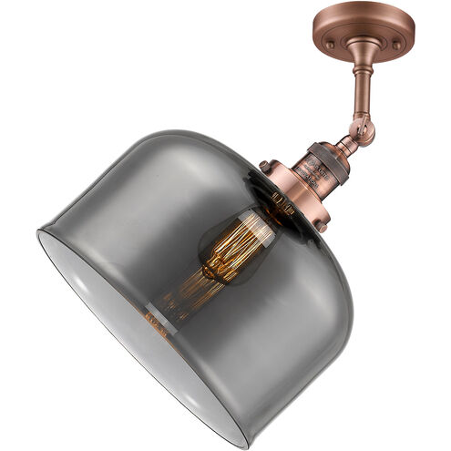 Franklin Restoration X-Large Bell LED 12 inch Antique Copper Semi-Flush Mount Ceiling Light in Plated Smoke Glass, Franklin Restoration