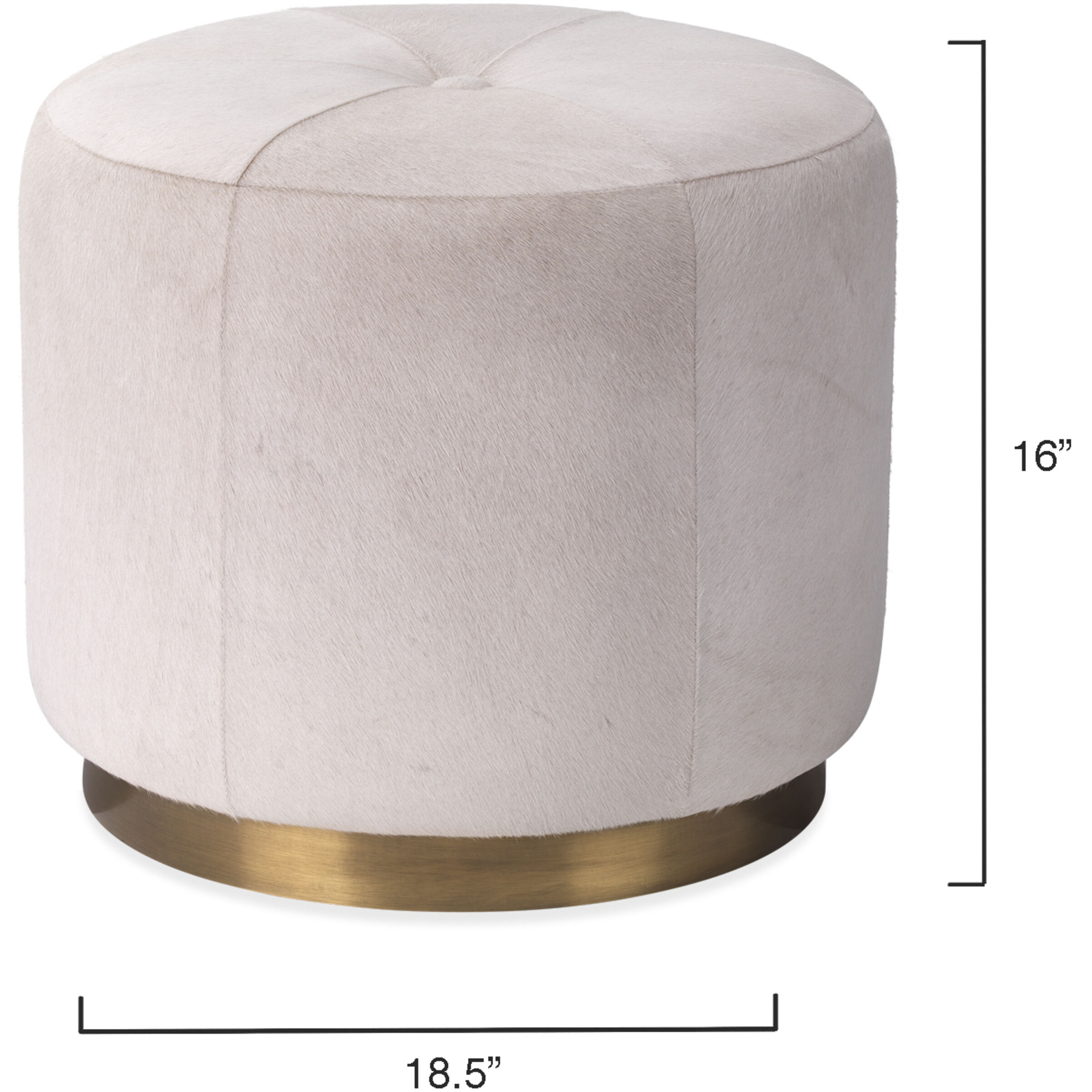Thackeray 16 inch White Hide & Antique Brass Metal Round Pouf