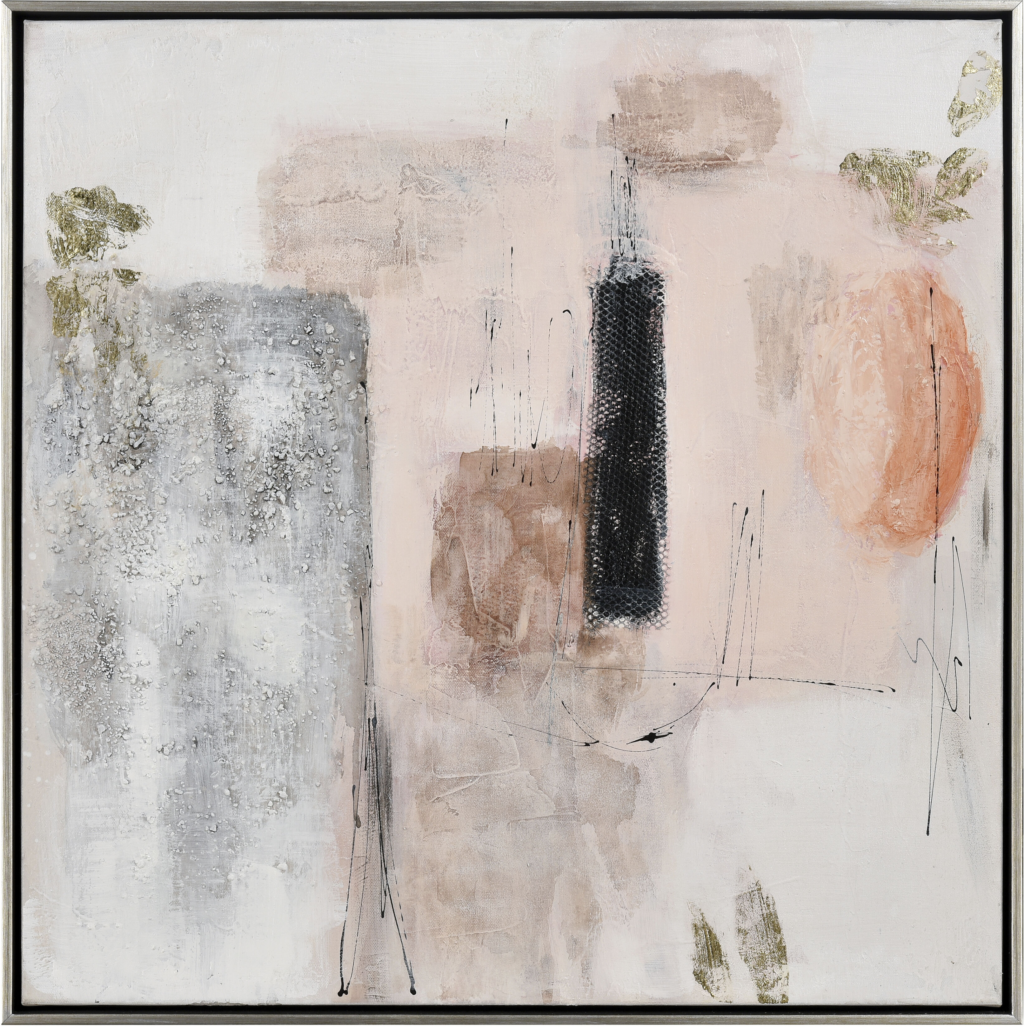 Modern Blush I White with Light Pink and Champagne Silver Framed Wall Art