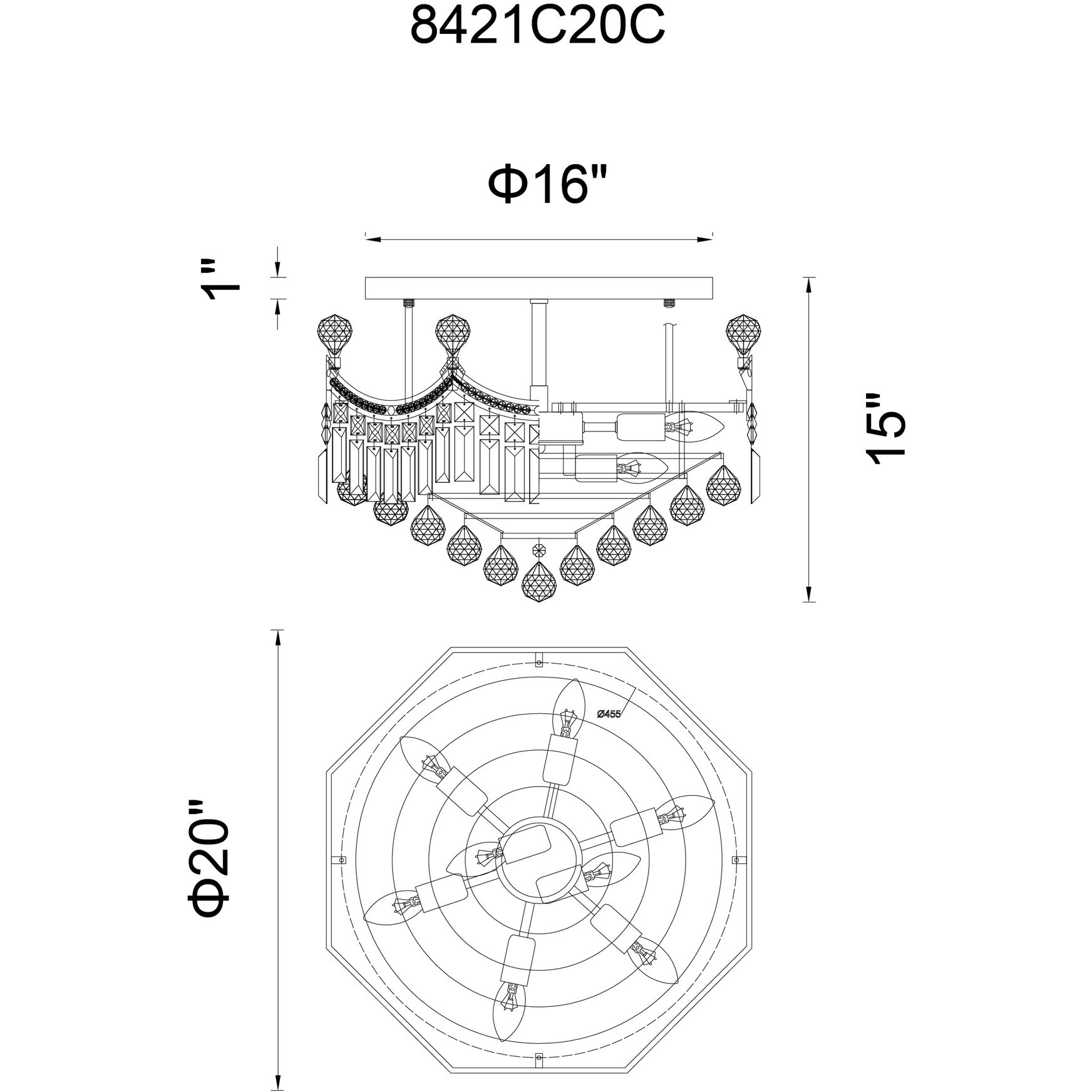 Amanda 8 Light 20 inch Chrome Flush Mount Ceiling Light