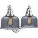 Franklin Restoration Large Bell 2 Light 18 inch Polished Chrome Bath Vanity Light Wall Light in Plated Smoke Glass, Franklin Restoration