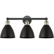 Metal Bristol 3 Light 25.5 inch Black Antique Brass Bath Vanity Light Wall Light in Matte Black, Dome