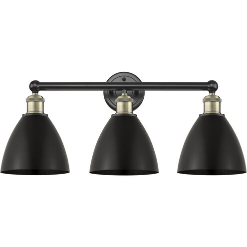 Metal Bristol 3 Light 25.5 inch Black Antique Brass Bath Vanity Light Wall Light in Matte Black, Dome