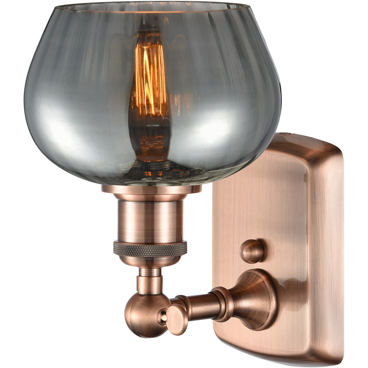 Ballston Fenton LED 7 inch Antique Copper Sconce Wall Light in Plated Smoke Glass, Ballston