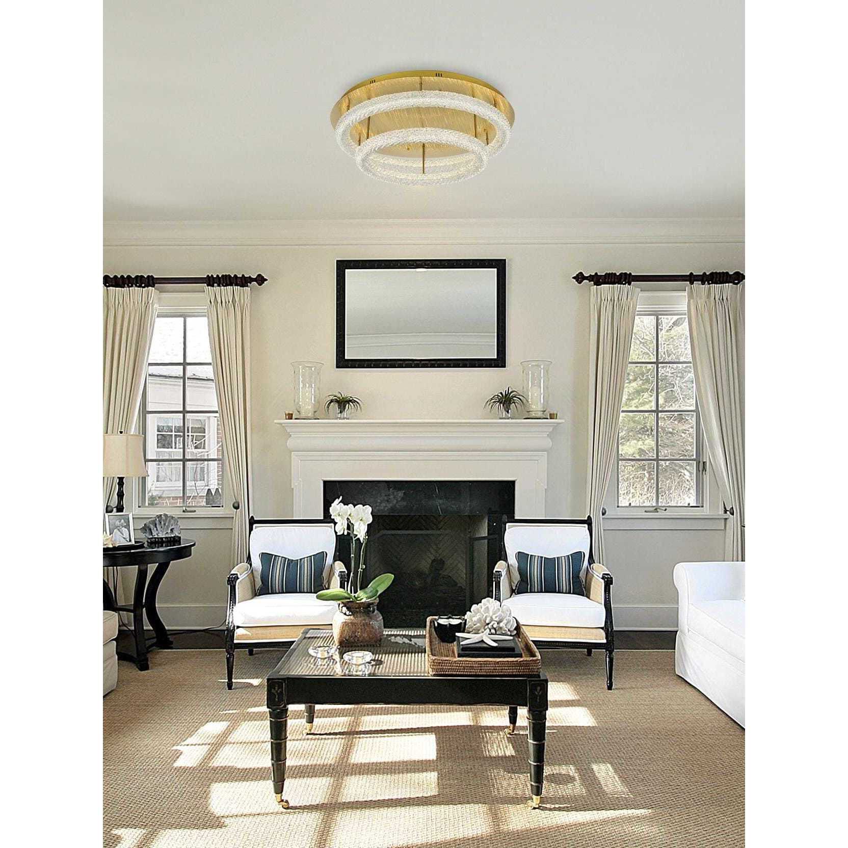 Bowen 2 Light 33.5 inch Satin Gold Flush Mount Ceiling Light