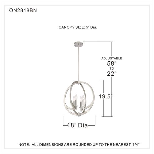 Orion 4 Light 18 inch Brushed Nickel Pendant Ceiling Light