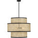 Mid-Century Modern 3 Light 22 inch Natural Cane with Matte Black Pendant Ceiling Light