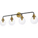 Hanson 4 Light 38 inch Black and Brass Bath Sconce Wall Light