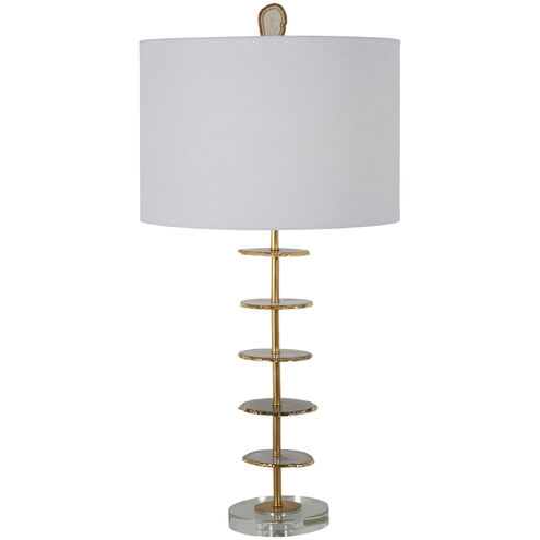 Gianna 33.25 inch Vintage Gold / Natural Agate / White Linen Fabric Table Lamp Portable Light