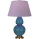 Double Gourd 31 inch 150 watt Peacock Glazed Ceramic Table Lamp Portable Light in Lavender with Plum