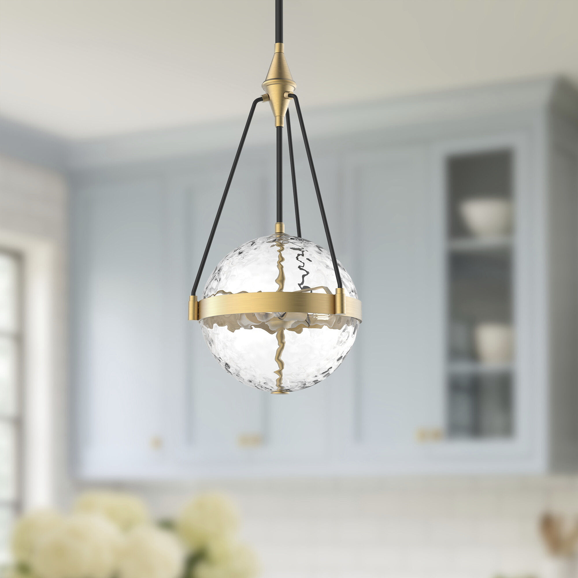Alora Mood Harmony Pendant Ceiling Light in Brushed Gold, Clear Water Glass