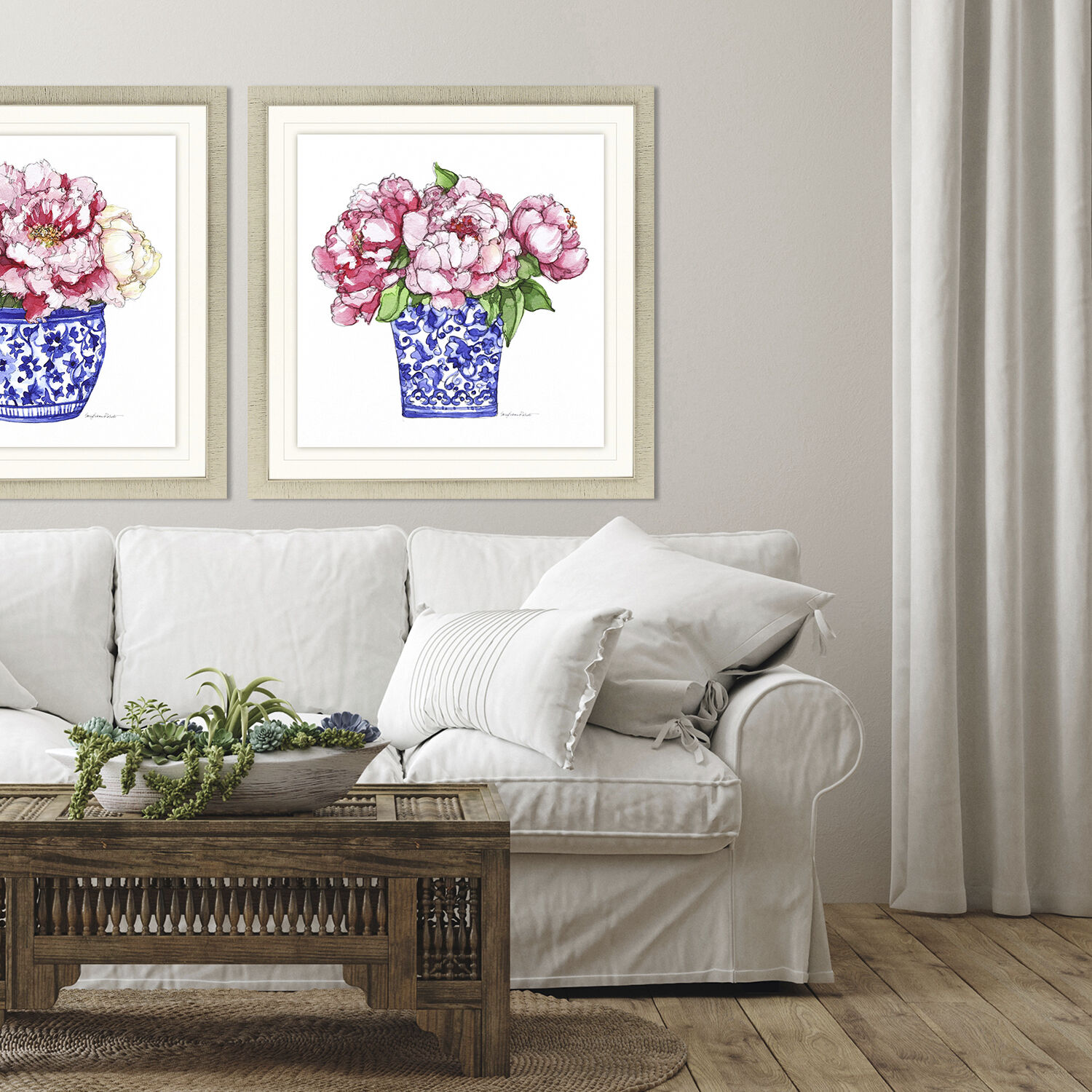 Pretty Petals Pink and Blue and Green and White Framed Art