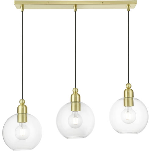 Downtown 3 Light 30 inch Satin Brass Linear Chandelier Ceiling Light, Sphere