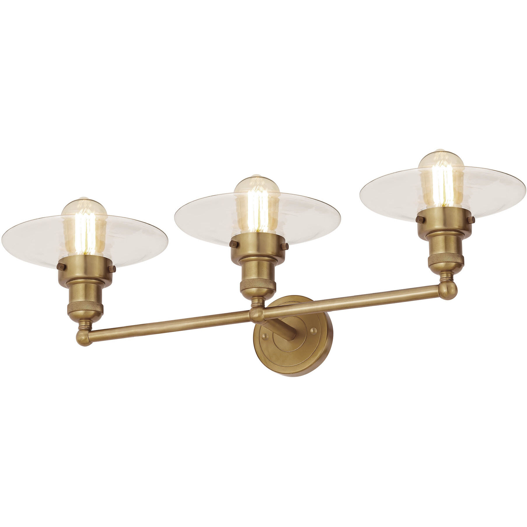 English Pub Vanity Light Wall Light in Satin Brass, Clear Glass