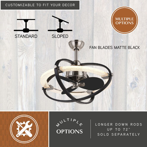 Galileo 7.72 inch Satin Nickel and Black with Matte Black Blades Ceiling Fan