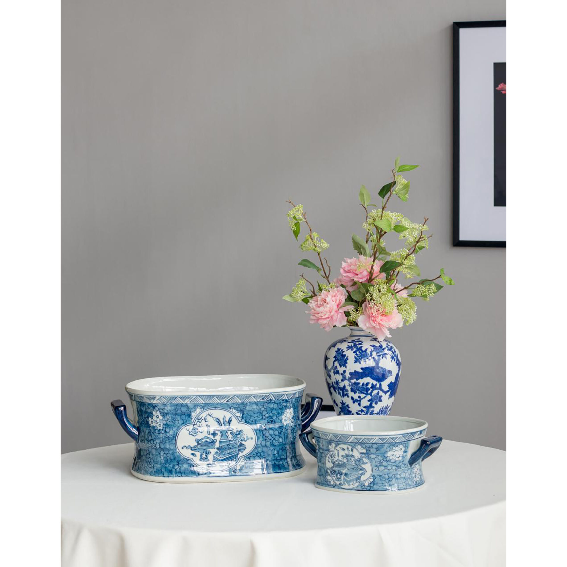 Kelda Blue and White Planter, Set of 2