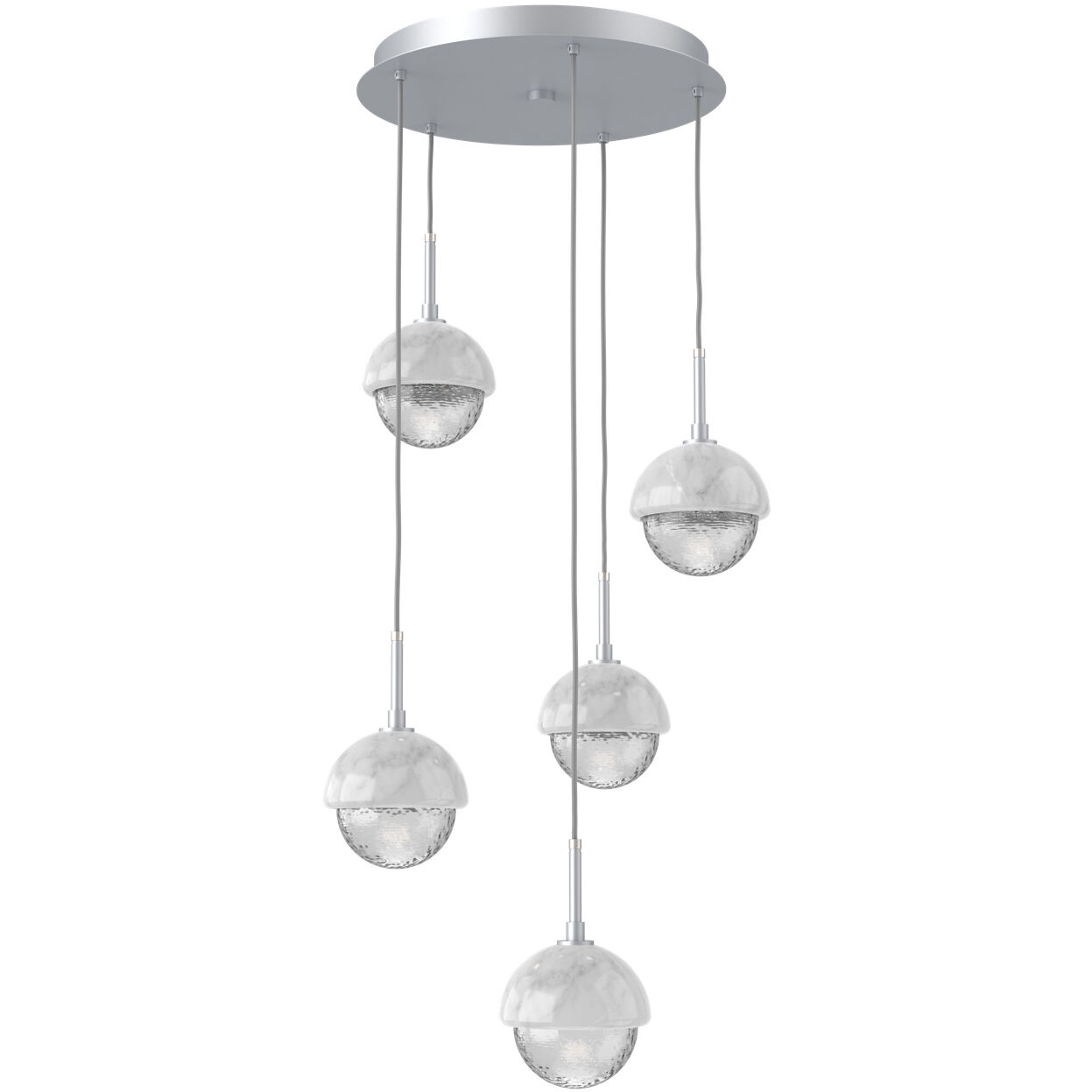 Cabochon LED Classic Silver with White Marble Pendant Chandelier Ceiling Light in 3000K LED, Clear