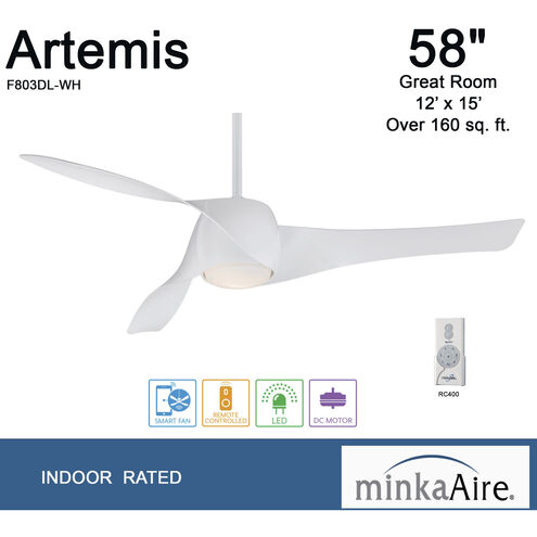 F80l Wh Artemis 58 Inch White Ceiling Fan