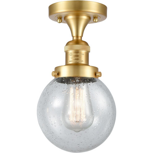 Franklin Restoration Beacon 1 Light 6 inch Satin Gold Semi-Flush Mount Ceiling Light in Seedy Glass, Franklin Restoration