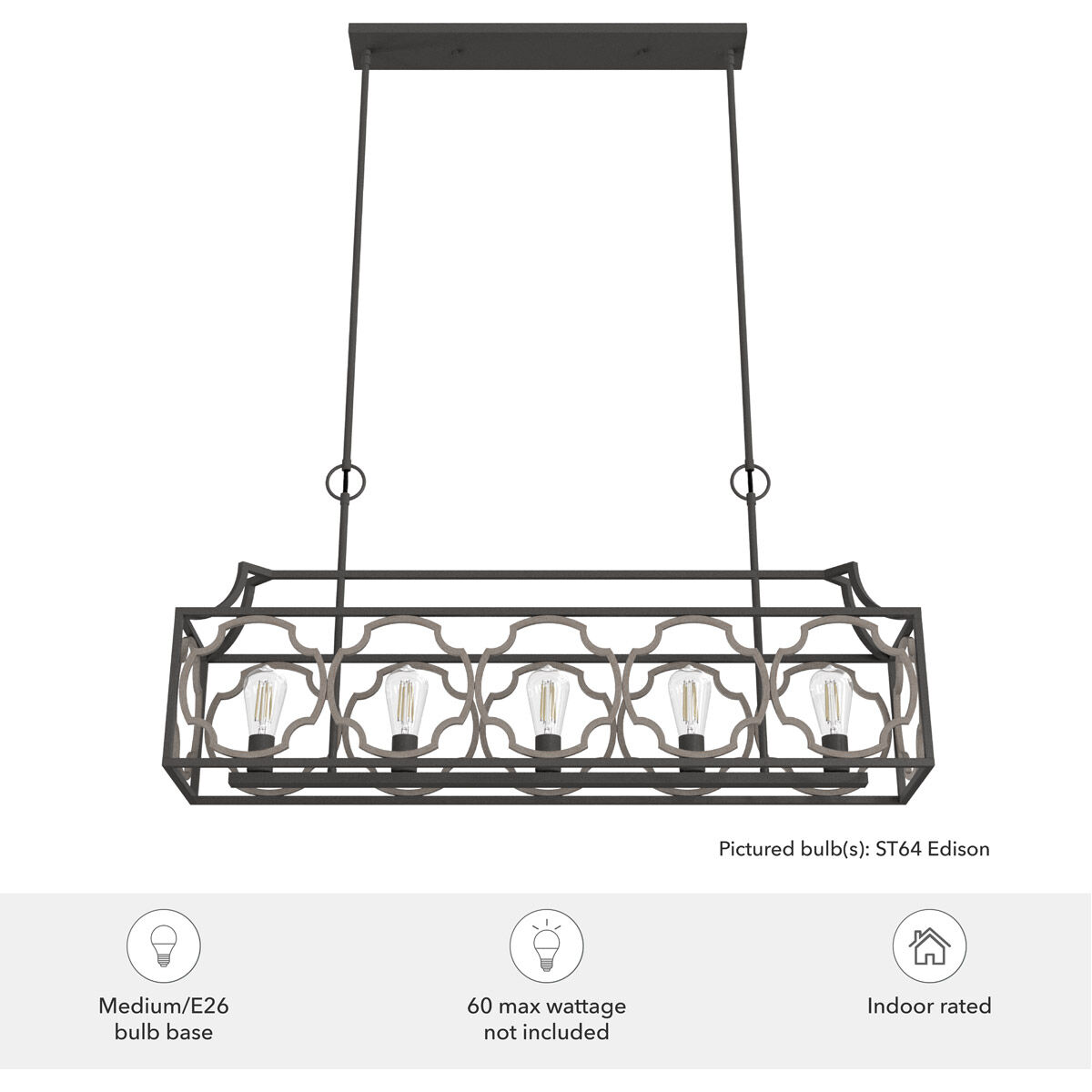 Stone Creek 5 Light 43.5 inch Noble Bronze and White Washed Oak Linear Chandelier Ceiling Light