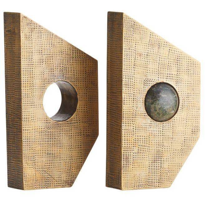 Garrick 5 inch Antique Brass and Jungle Marble Bookends, Set of 2