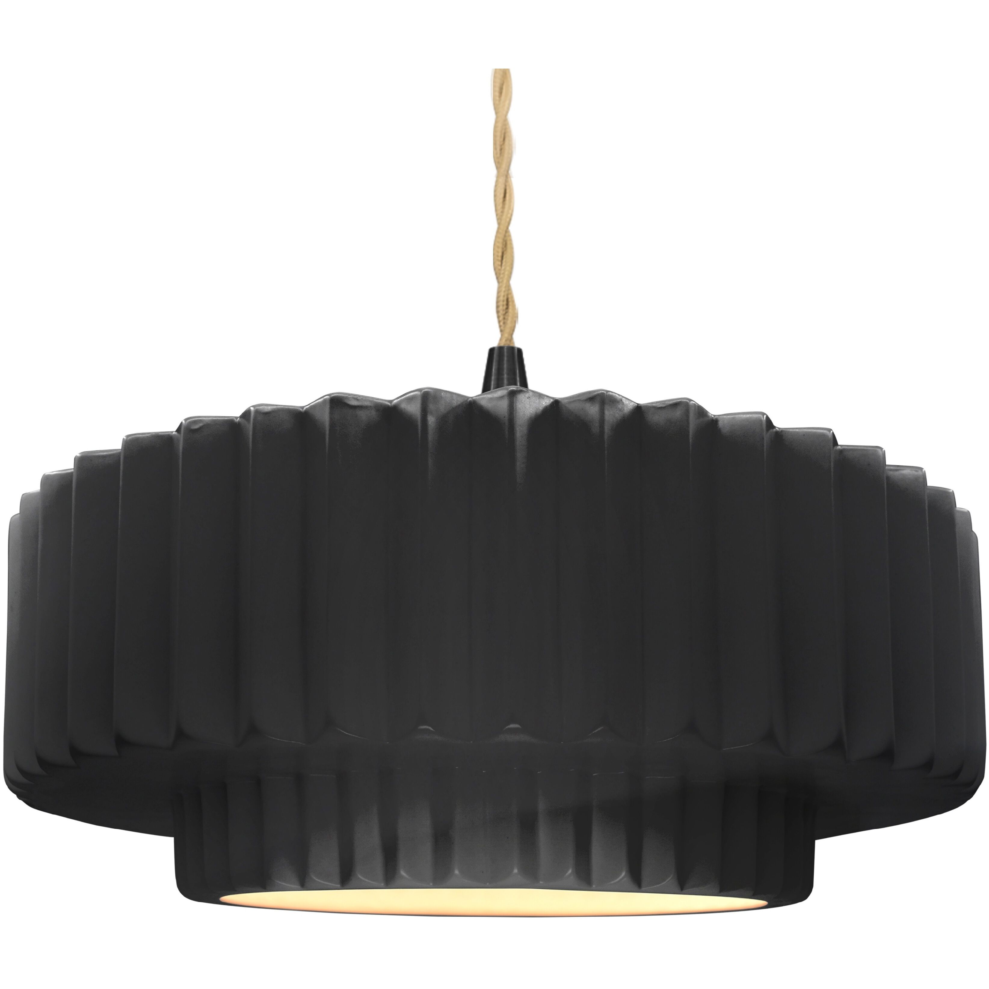 Radiance Collection - Pleated Tier Pendant Ceiling Light in Matte Black, Dedicated LED, Beige Twist Cord, Gloss Black/Matte White, 16.25W x 6H, Form+Finish+Function