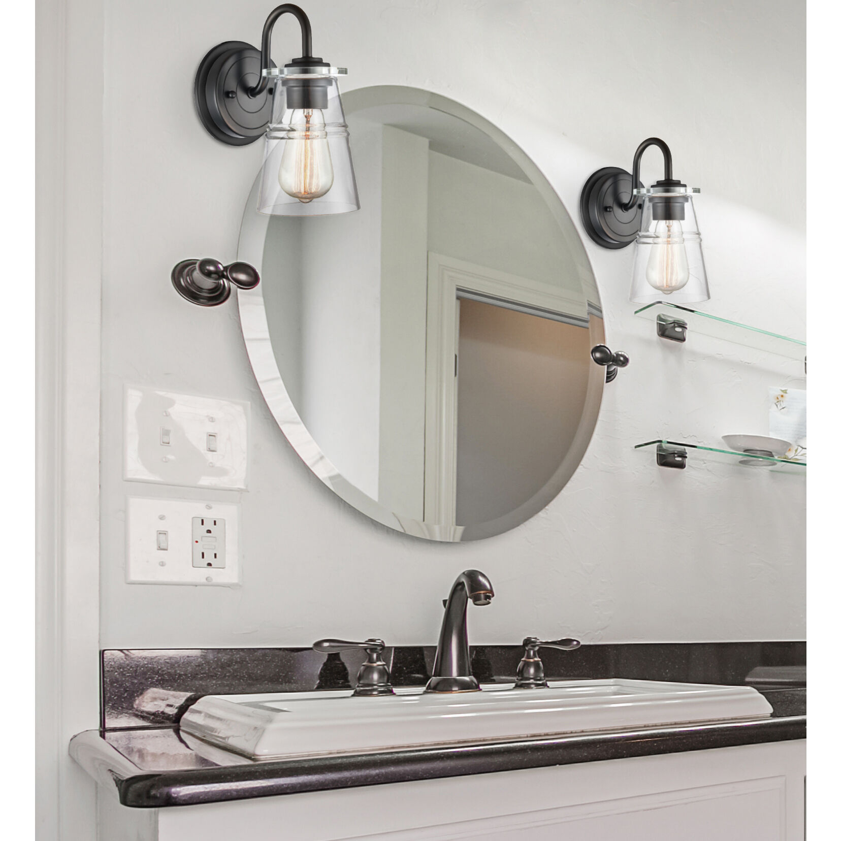 Scarlett 1 Light 5 inch Matte Black Bath Vanity Light Wall Light in Clear Glass