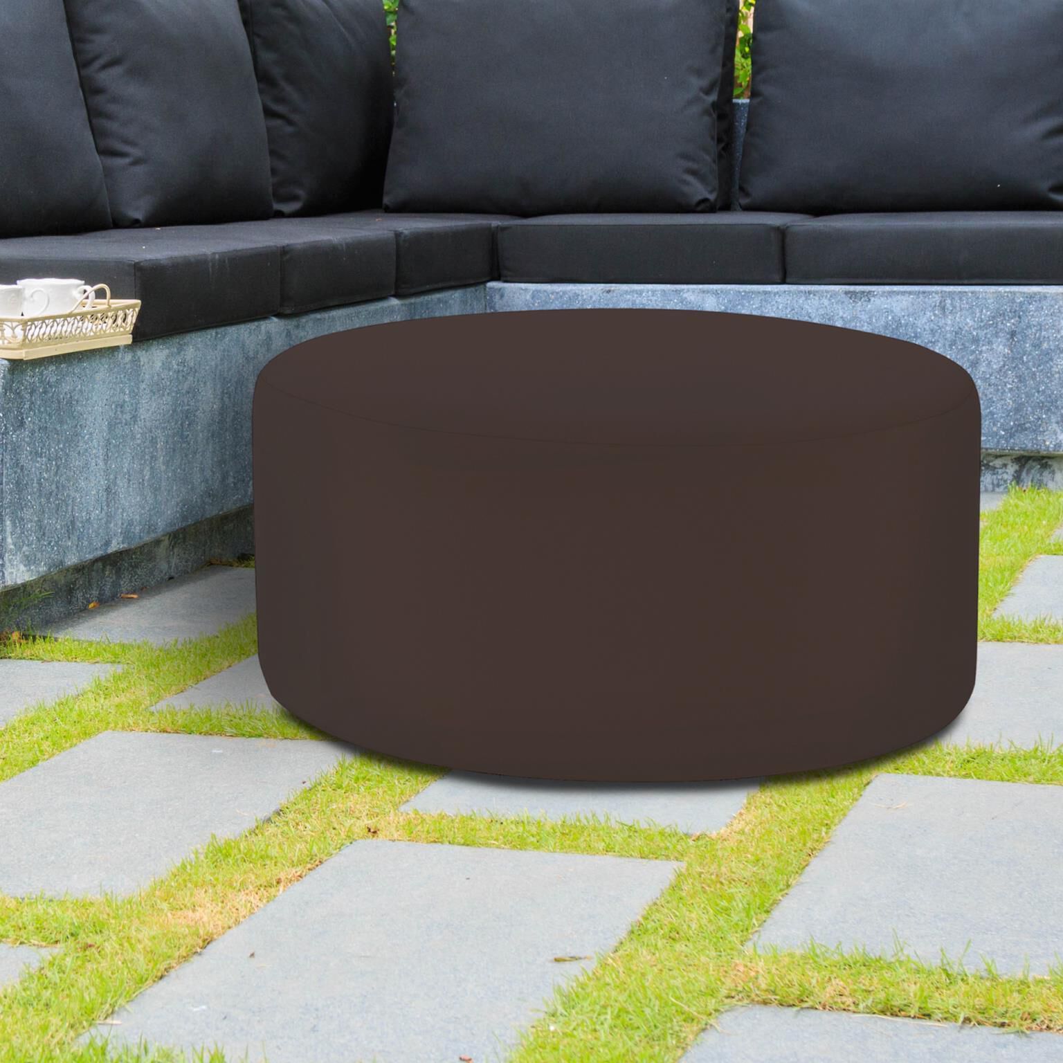 Universal 18 inch Seascape Chocolate Outdoor Round Ottoman with Slipcover