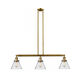 Franklin Restoration Large Cone 3 Light 40 inch Brushed Brass Island Light Ceiling Light in Seedy Glass, Franklin Restoration