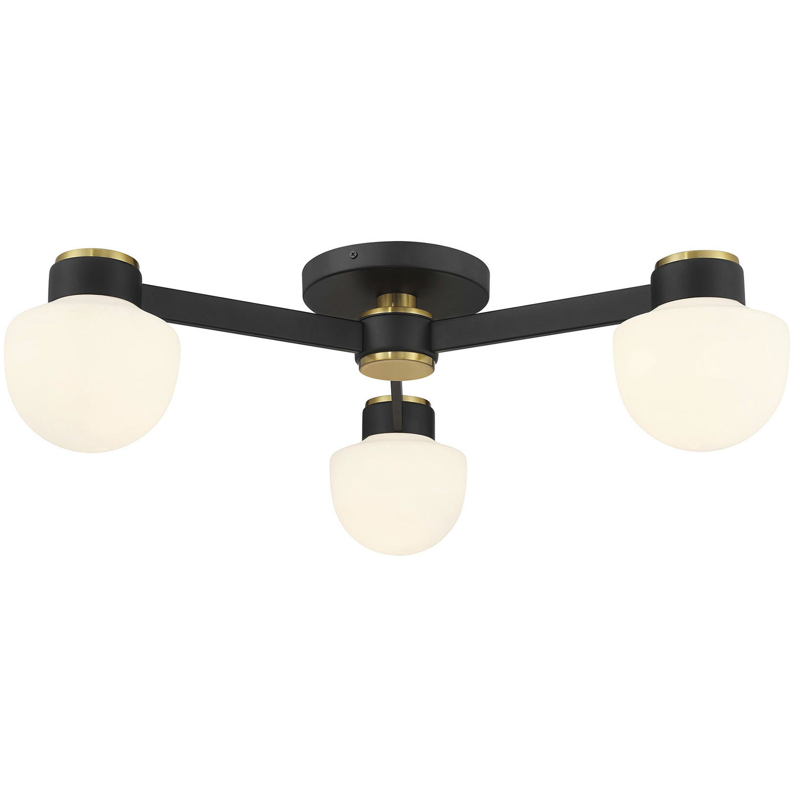 Mid-Century Modern 3 Light 30 inch Matte Black with Natural Brass Semi-Flush Ceiling Light