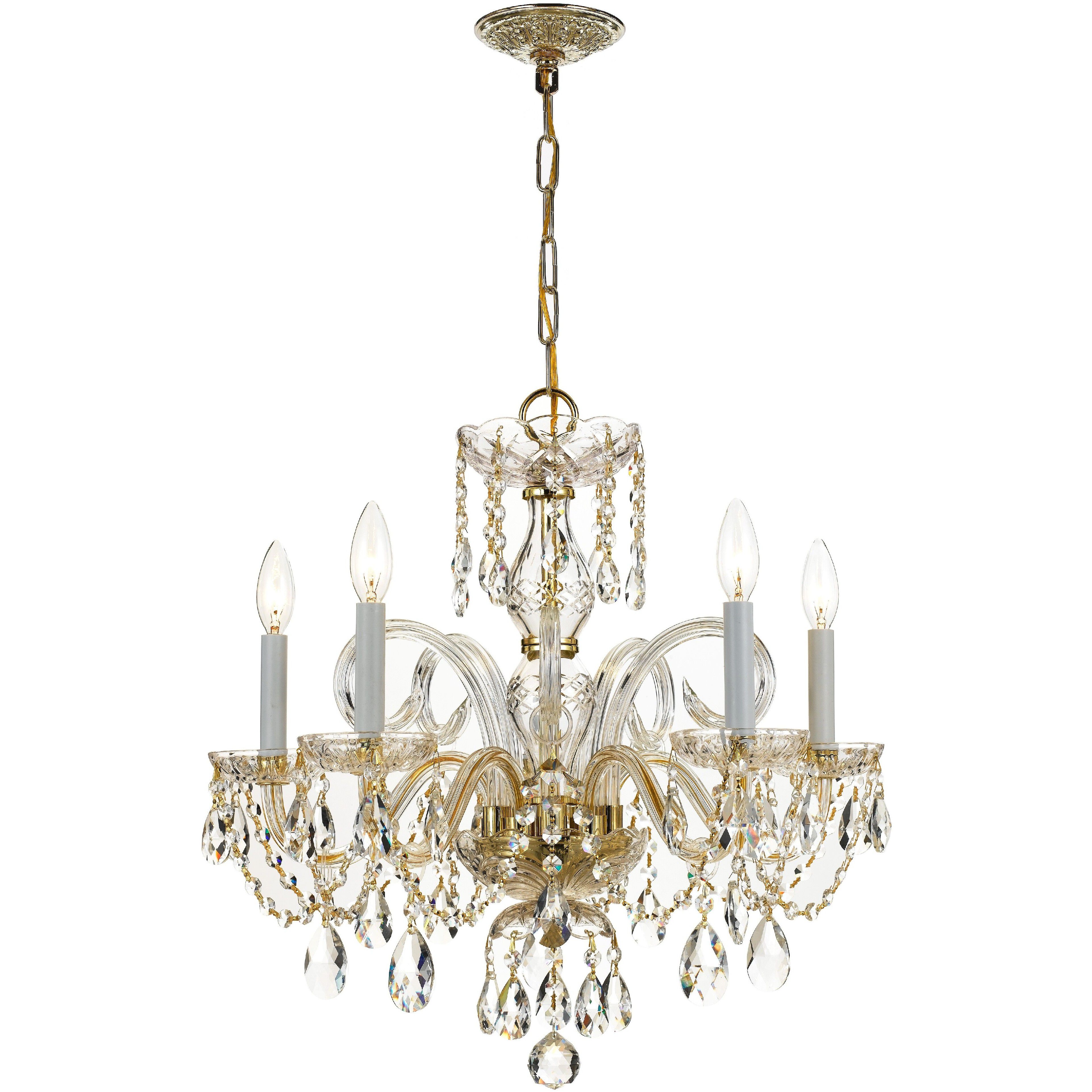 Traditional Crystal 5 Light 22 inch Polished Brass Chandelier Ceiling Light in Clear Spectra