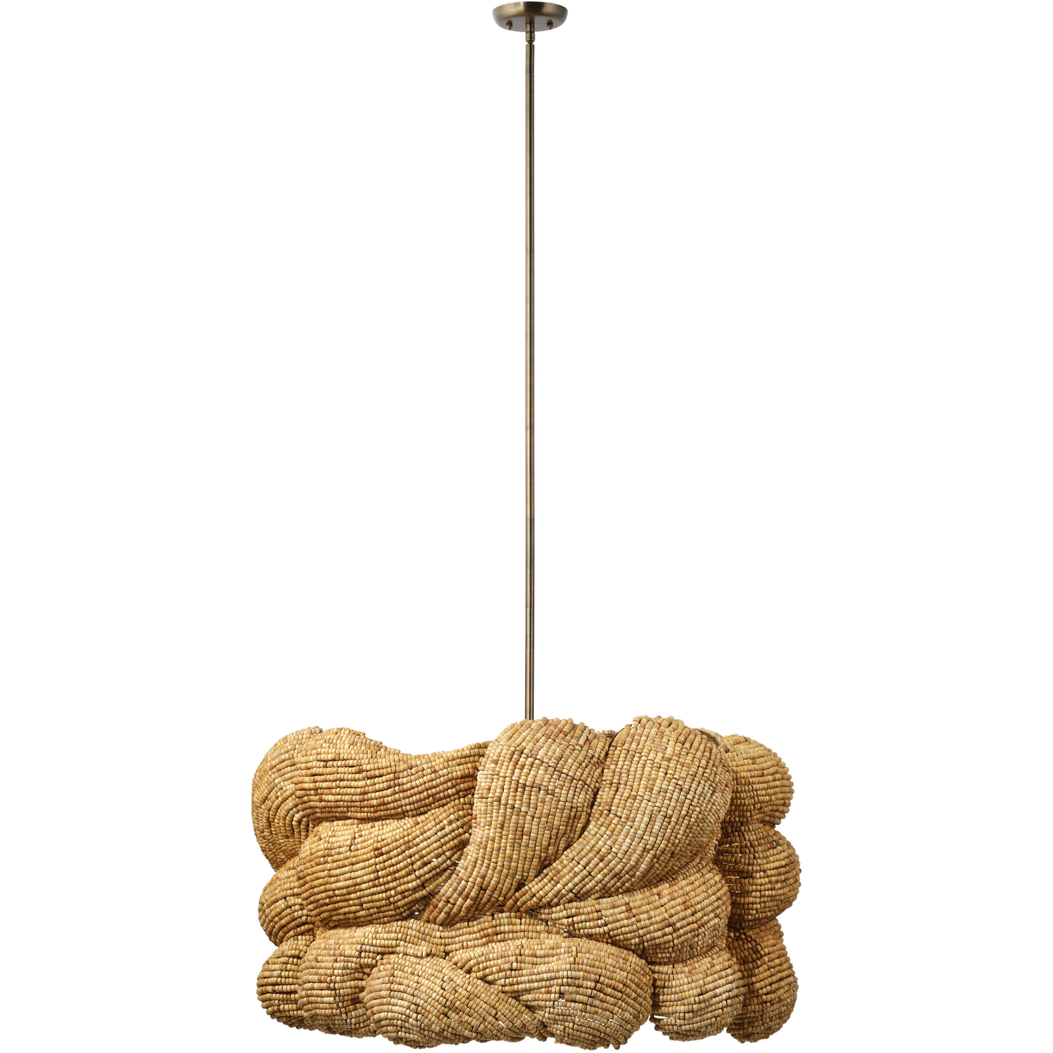 Anguilla LED 36 inch Natural Wood Beads Chandelier Ceiling Light, Large, Inline