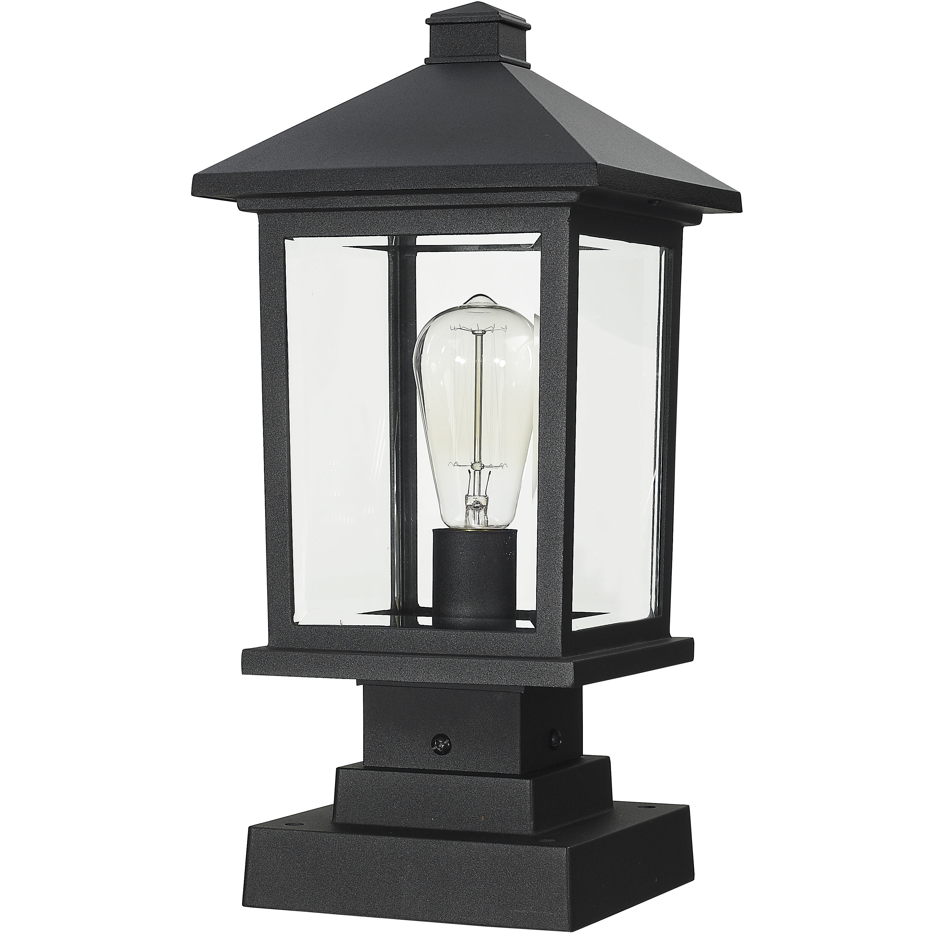 Portland 1 Light 17 inch Black Outdoor Pier Mounted Fixture in Clear Beveled Glass, 5.07