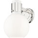 Lawton Sphere Sconce Wall Light in Polished Nickel, Gloss White Glass