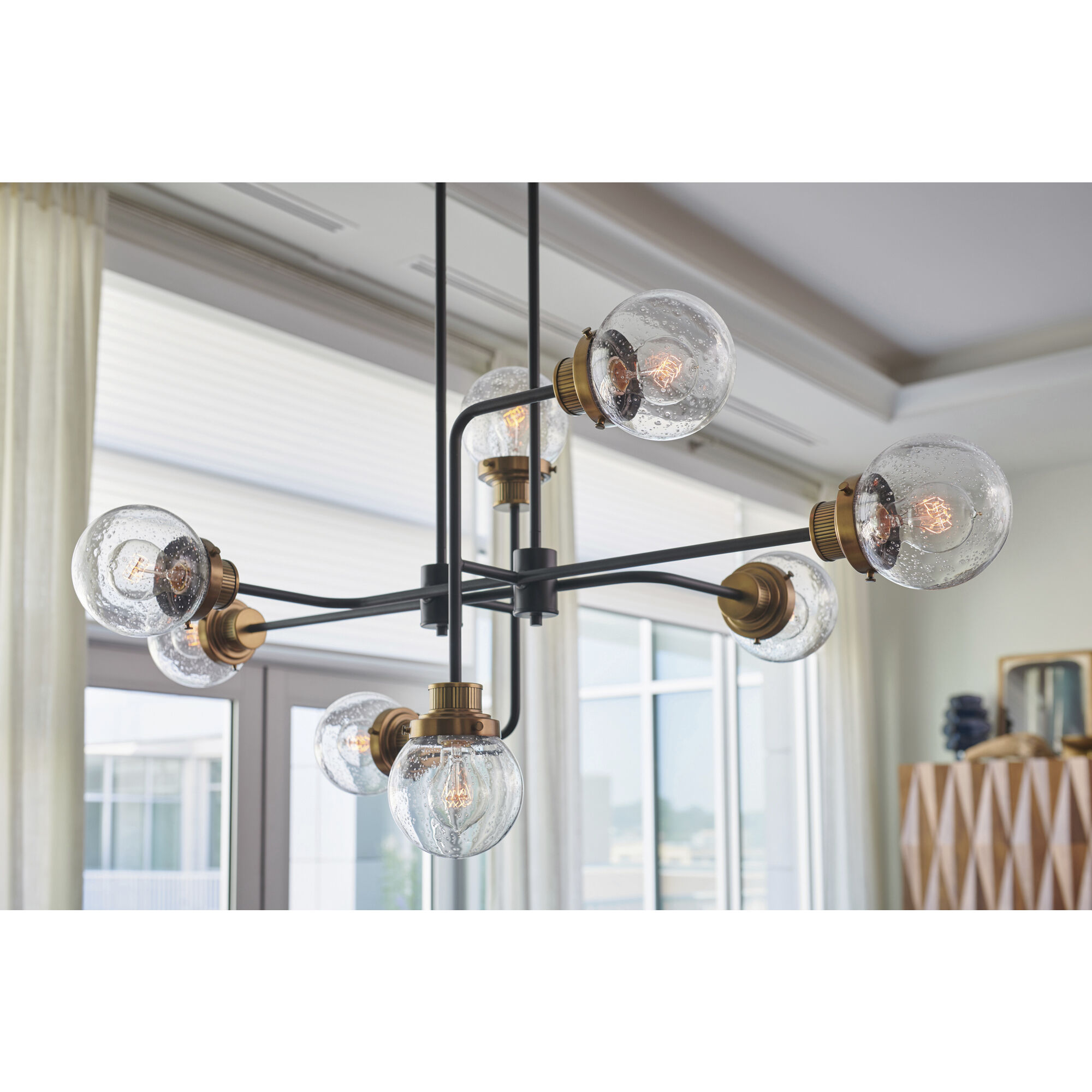 Poppy 8 Light 45 inch Black with Heritage Brass Indoor Linear Chandelier Ceiling Light