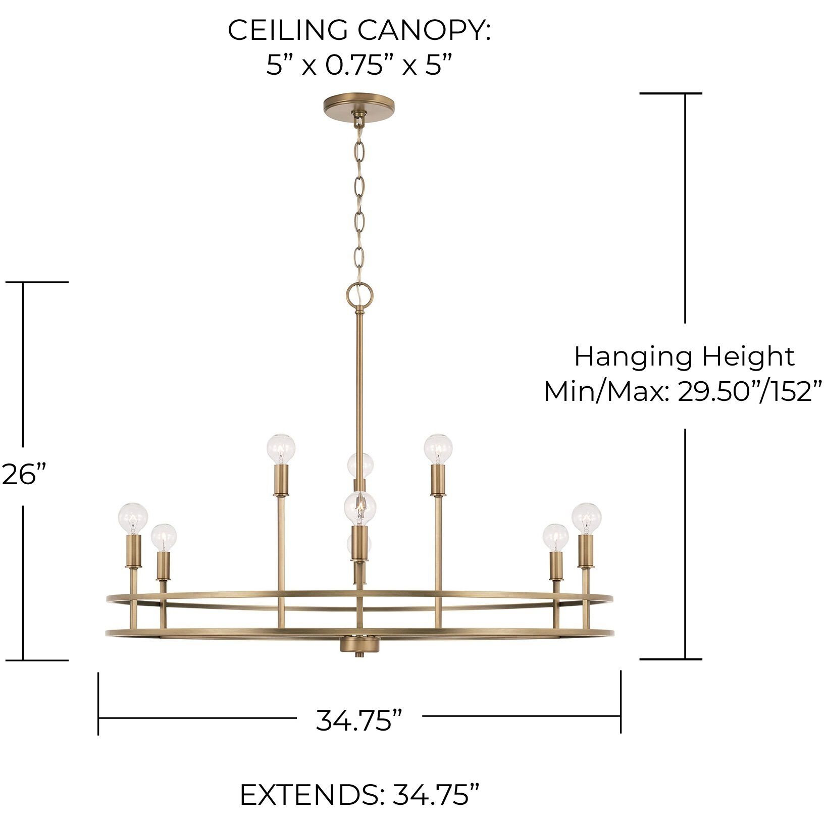 Fuller 9 Light 34.75 inch Aged Brass Chandelier Ceiling Light