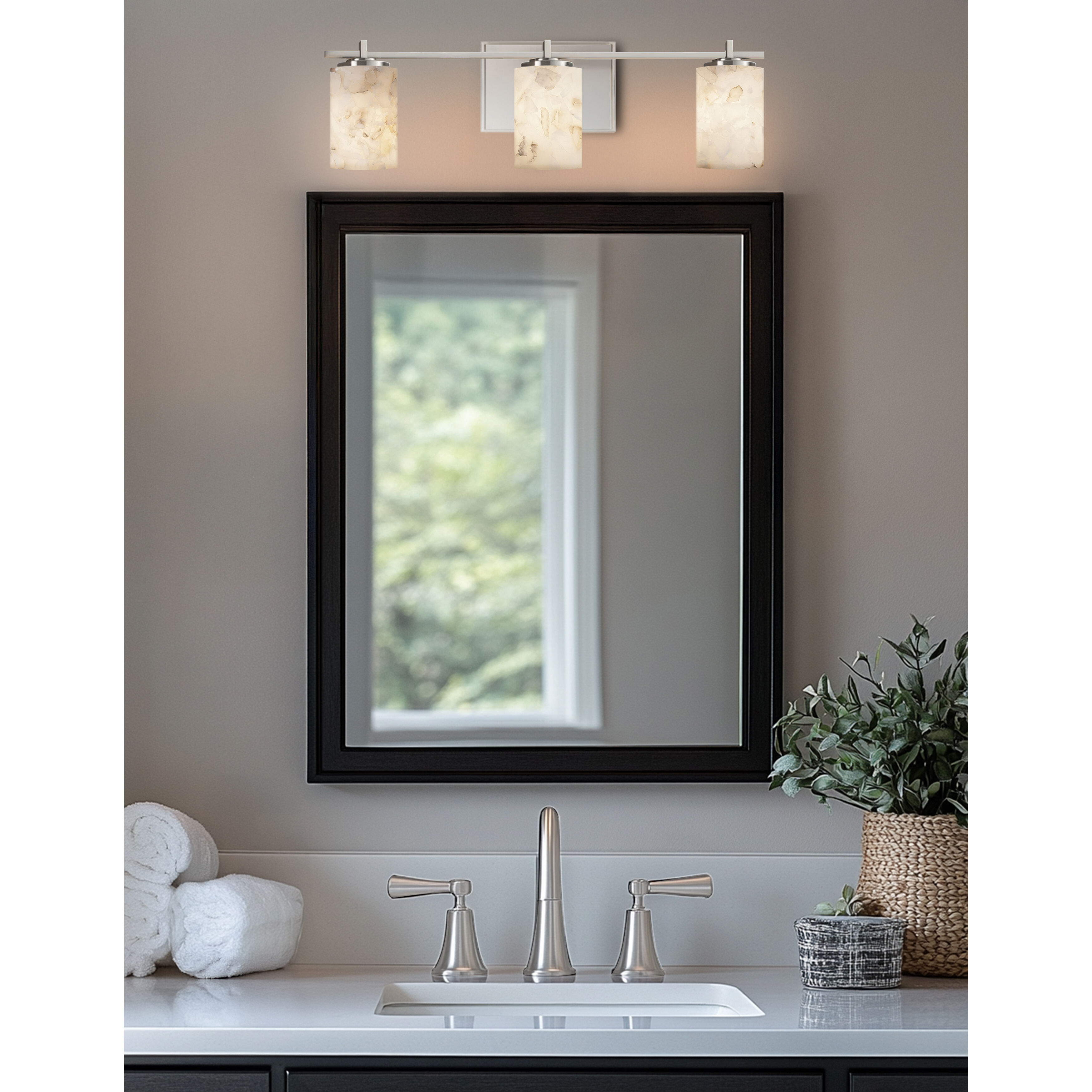 Alabaster Rocks LED 24 inch Brushed Nickel Vanity Light Wall Light in 2100 Lm LED, Cylinder with Flat Rim