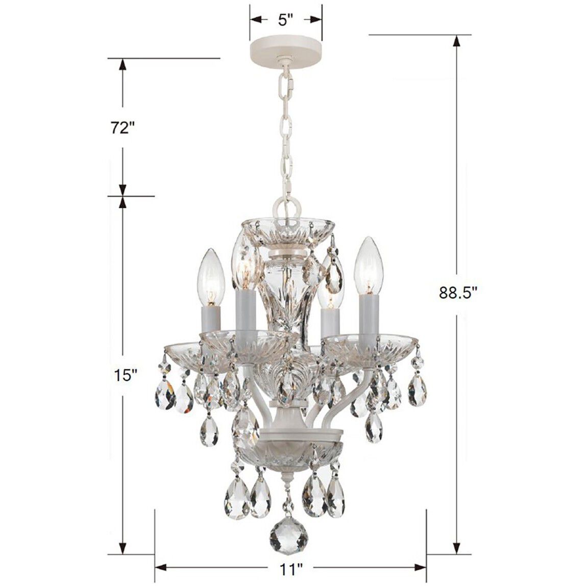 Traditional Crystal 4 Light 11 inch Wet White Mini Chandelier Ceiling Light in Clear Spectra