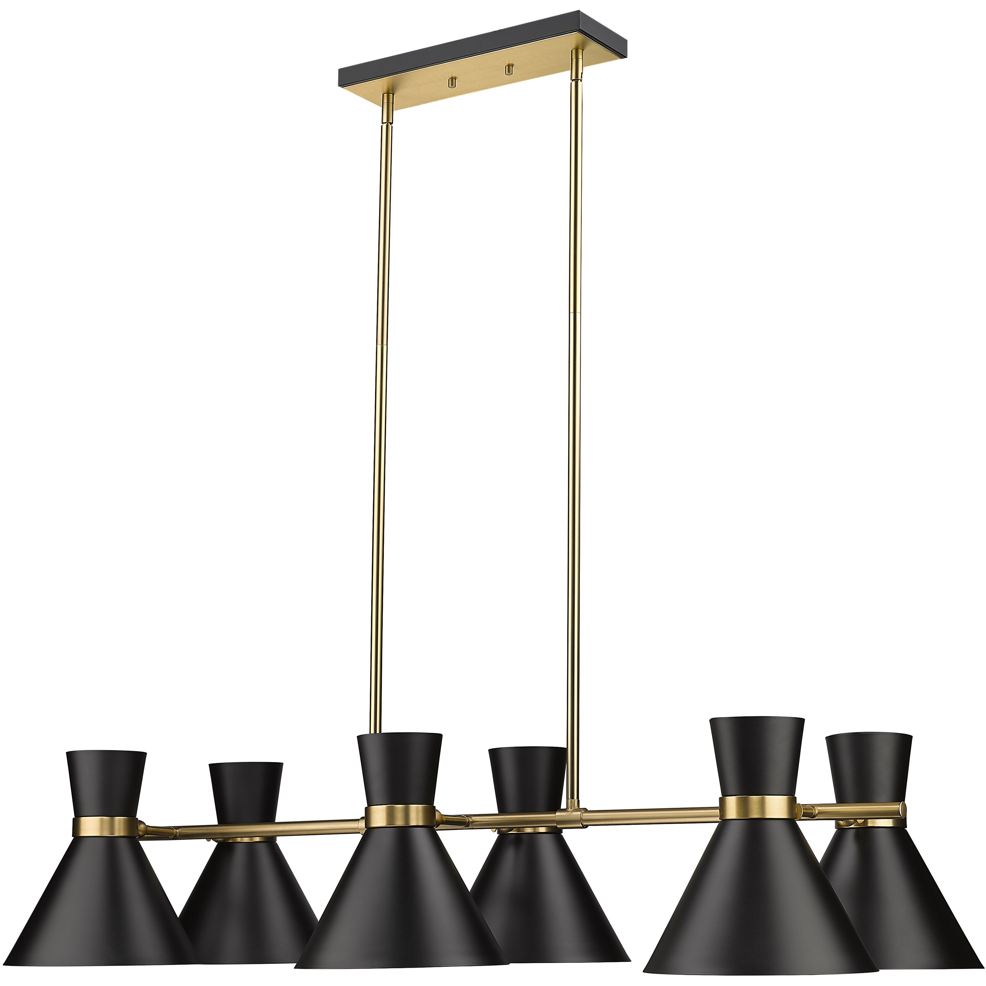 Soriano 6 Light 48 inch Matte Black and Heritage Brass Linear Chandelier Ceiling Light