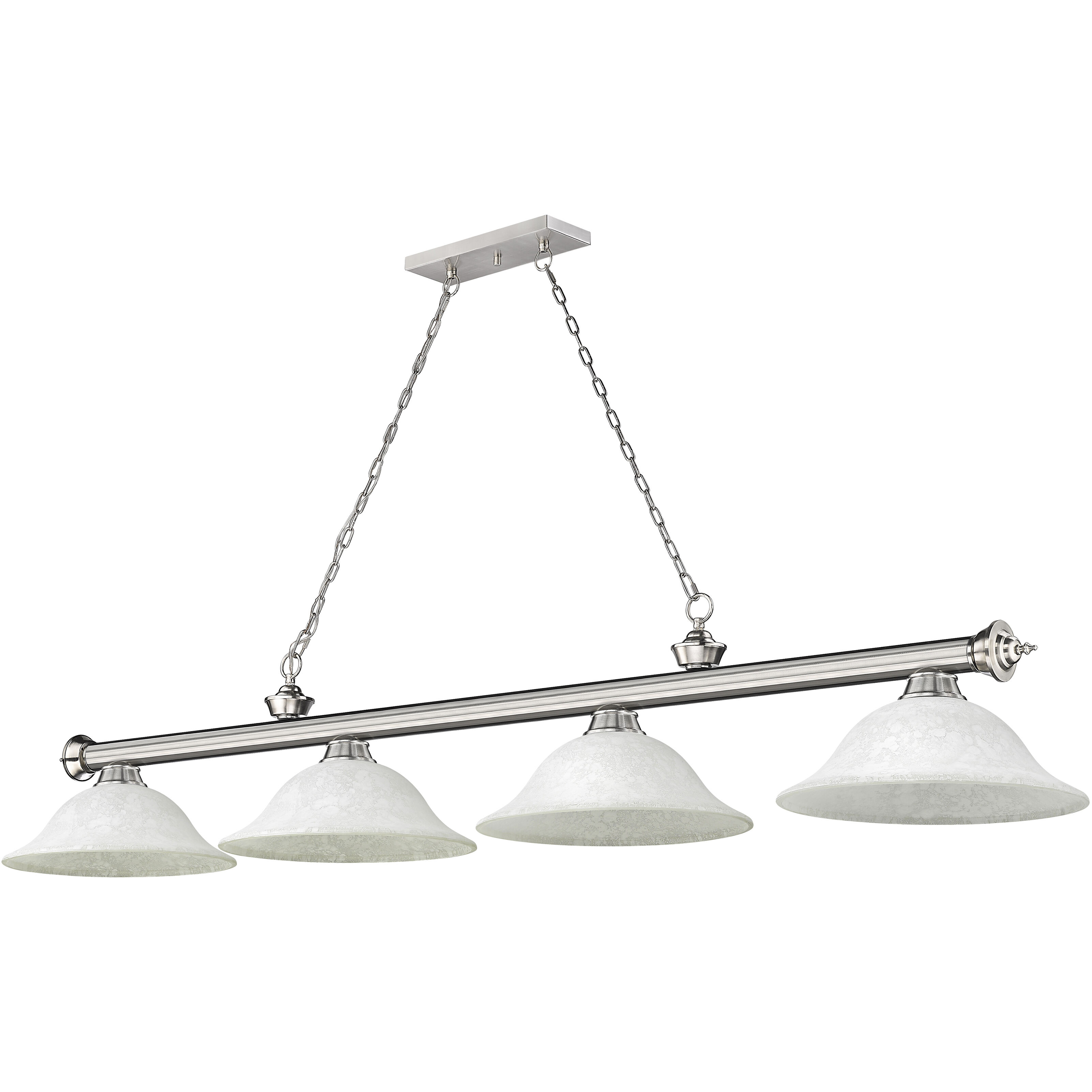 Cordon 4 Light 81.75 inch Brushed Nickel Billiard Ceiling Light in White Mottle Glass