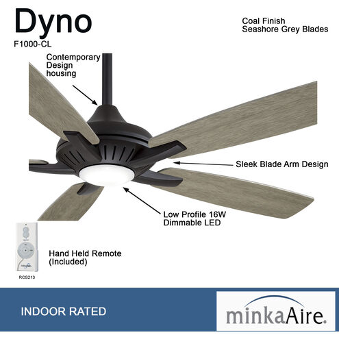 Dyno 52 inch Coal with Seashore Grey Blades Ceiling Fan