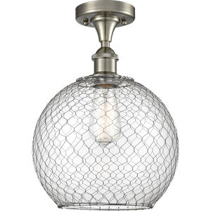 Ballston Large Farmhouse Chicken Wire LED 10 inch Brushed Satin Nickel Semi-Flush Mount Ceiling Light in Clear Glass with Nickel Wire, Ballston
