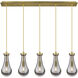 Owego 5 Light 36.88 inch Brushed Brass Linear Pendant Ceiling Light in Light Smoke Glass