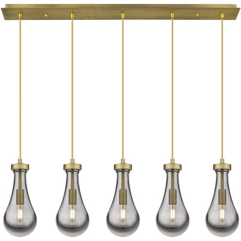 Owego 5 Light 36.88 inch Brushed Brass Linear Pendant Ceiling Light in Light Smoke Glass