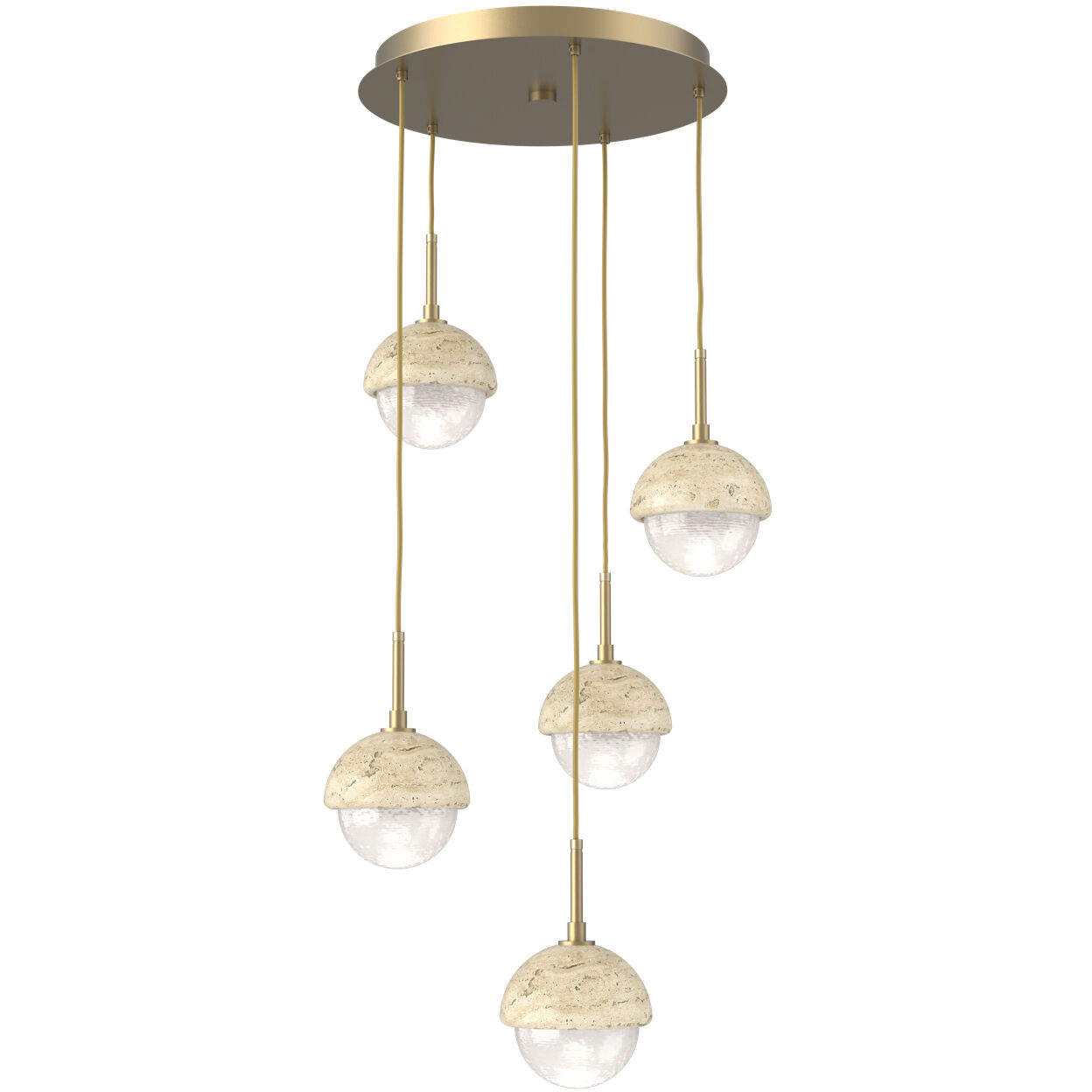 Cabochon LED Gilded Brass with Travertine Stone Pendant Chandelier Ceiling Light in 2700K LED, Opal White