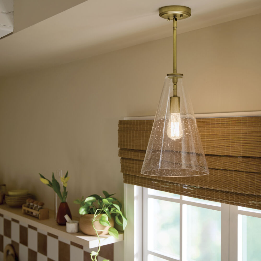 Everly 1 Light Natural Brass Pendant Ceiling Light in Clear