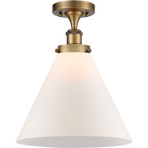 Ballston X-Large Cone 1 Light 8 inch Brushed Brass Semi-Flush Mount Ceiling Light in Matte White Glass