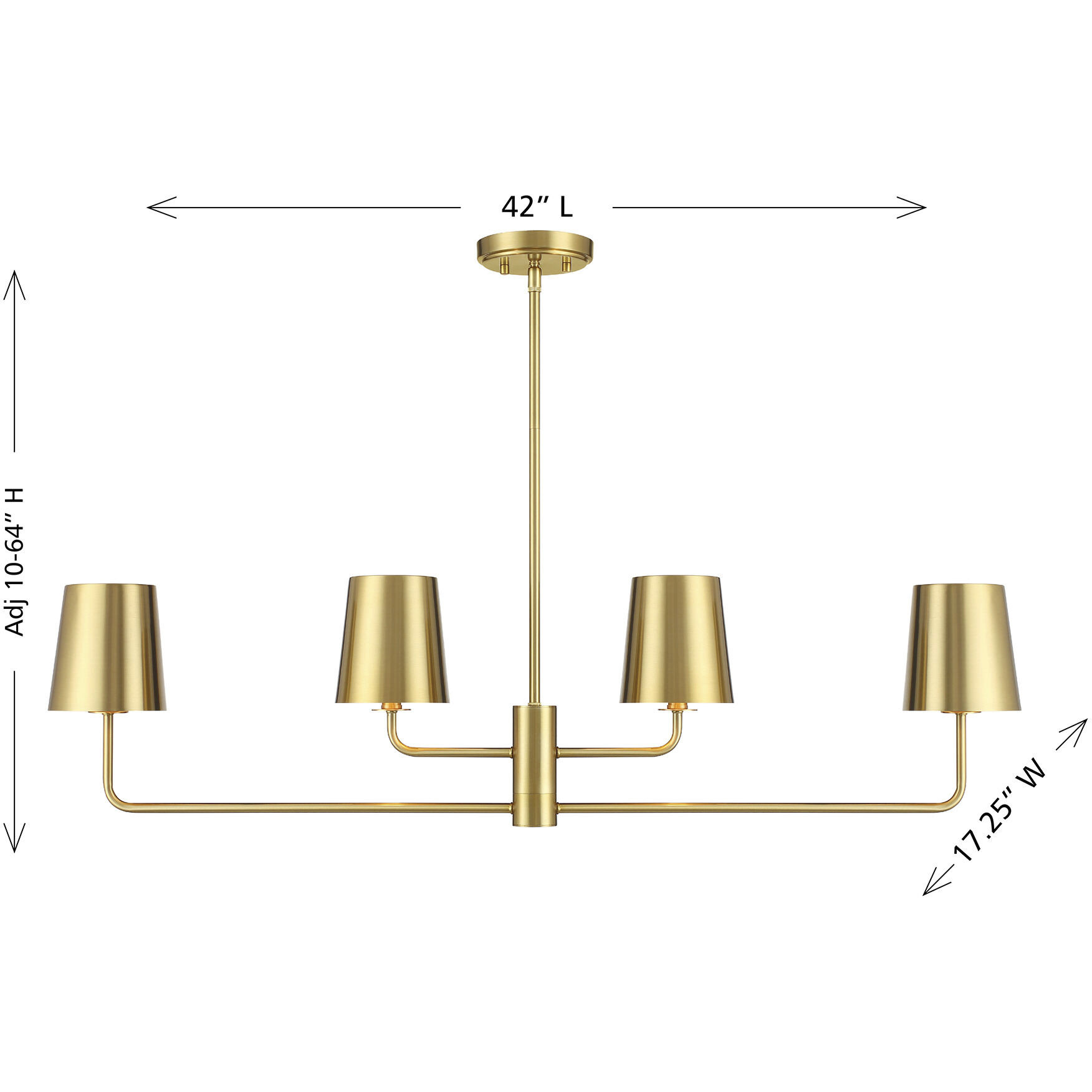 Contemporary 4 Light 42 inch Natural Brass Linear Chandelier Ceiling Light