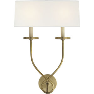 Chapman & Myers Symmetric Twist 2 Light 14.5 inch Antique-Burnished Brass Double Sconce Wall Light in Linen